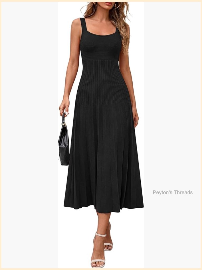 Women's Sleeveless Square Neck A-Line Pleated Midi Dress